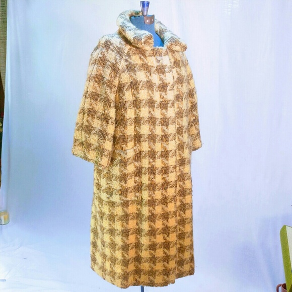 Vintage 1960s tan check wool coat - Picture 1 of 3