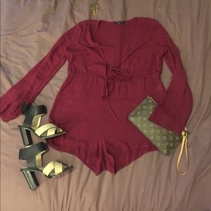 Maroon long sleeved Kendall and Kylie romper