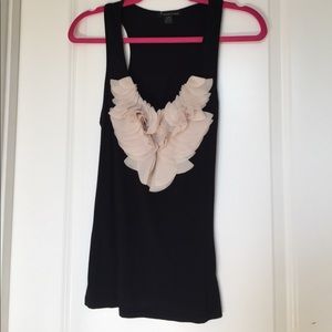 Black tank with tan ruffle