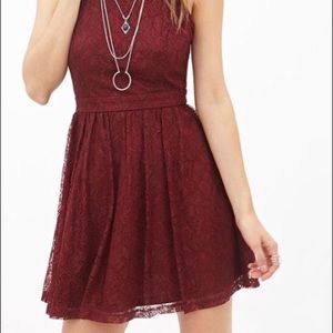 ♥️Forever 21♥️ Red Lace Skater Dress w/ Cross Back