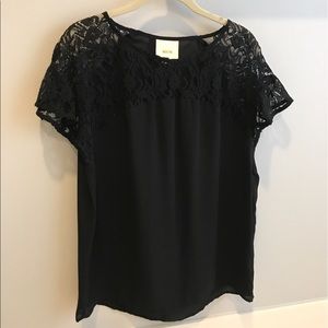 Maeve Anthropologie Black Lace Yoke Blouse