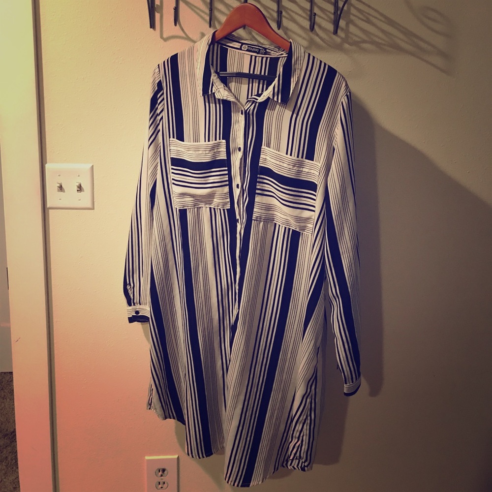 Striped Button Down Shirt Dress