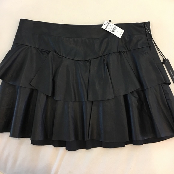 Express Dresses & Skirts - Ruffles Faux Black Leather Skirt