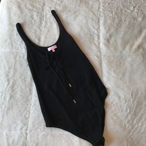 Super soft stretch lace up bodysuit/leotard