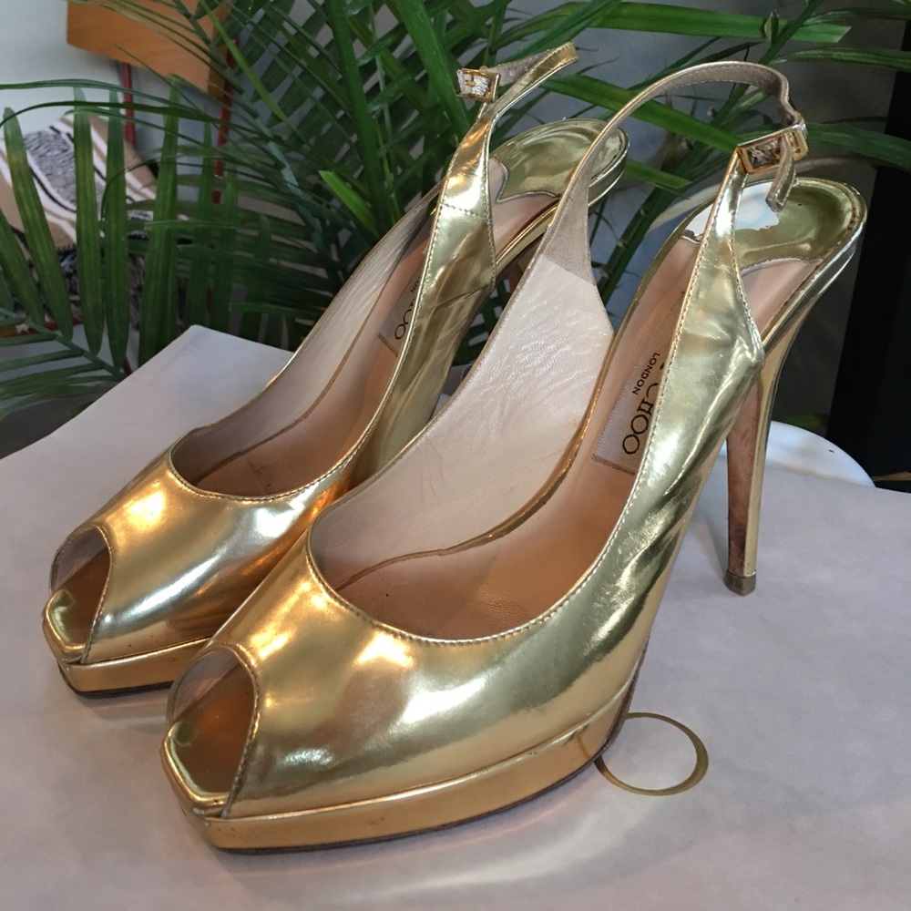 Jimmy Choo Clue Metallic Leather Sling Back