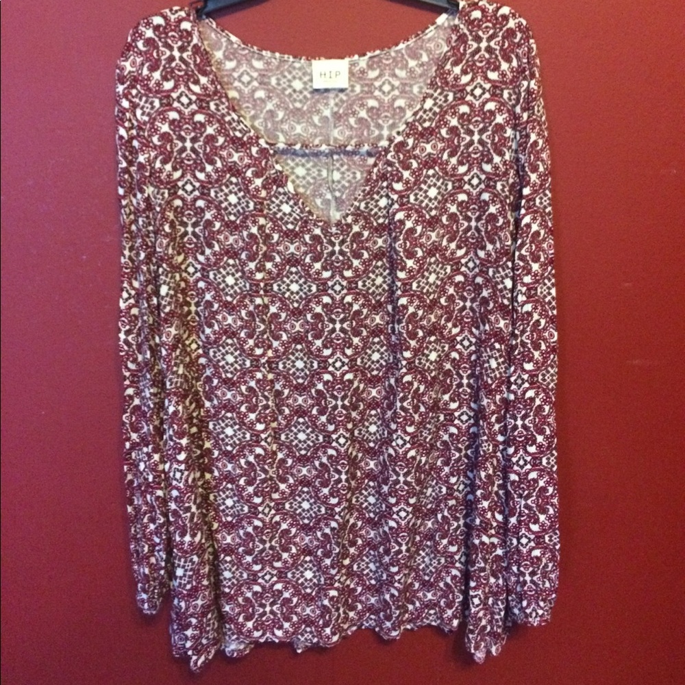 H.I.P. Long Sleeve Tunic Blouse Size Large