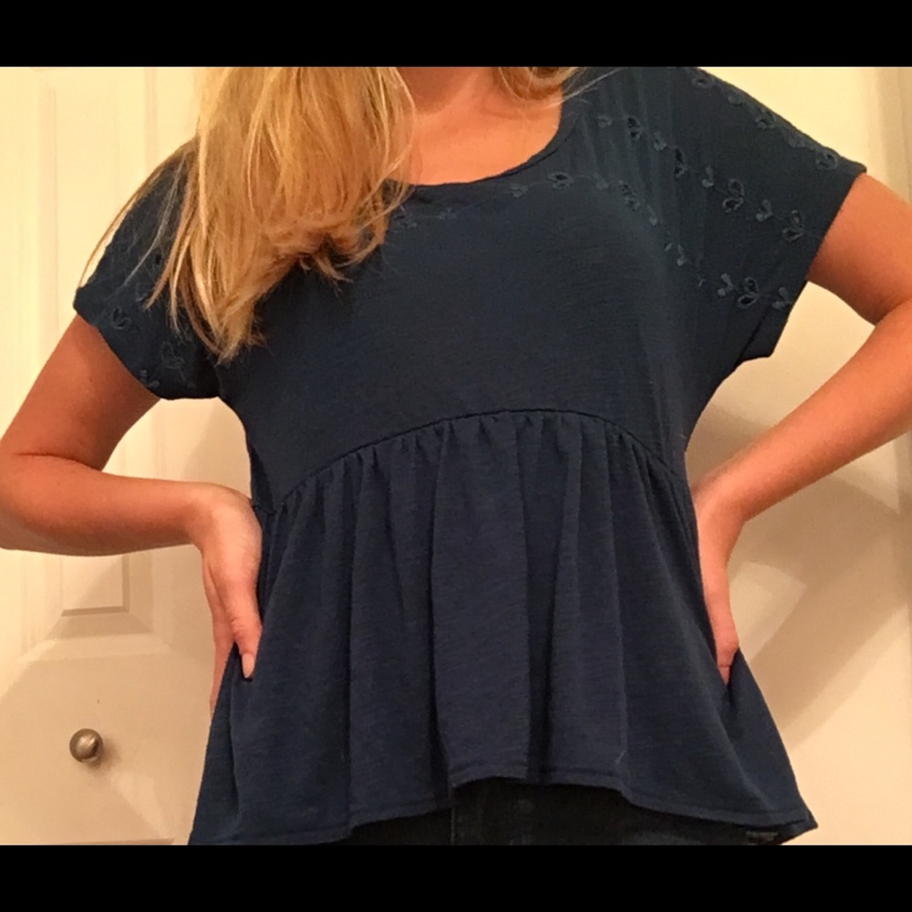 blue flowy shirt