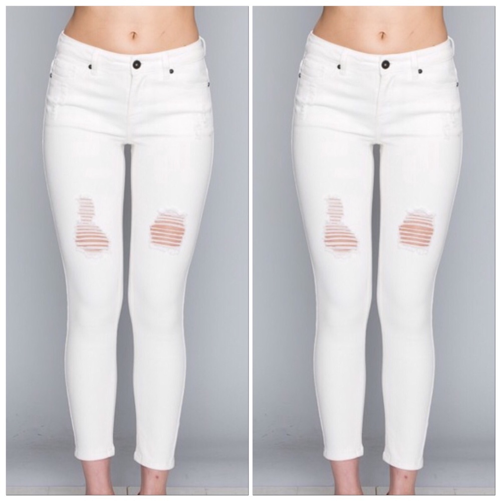 KC-6892 Chrissy Winter White Ripped Skinny Jeans