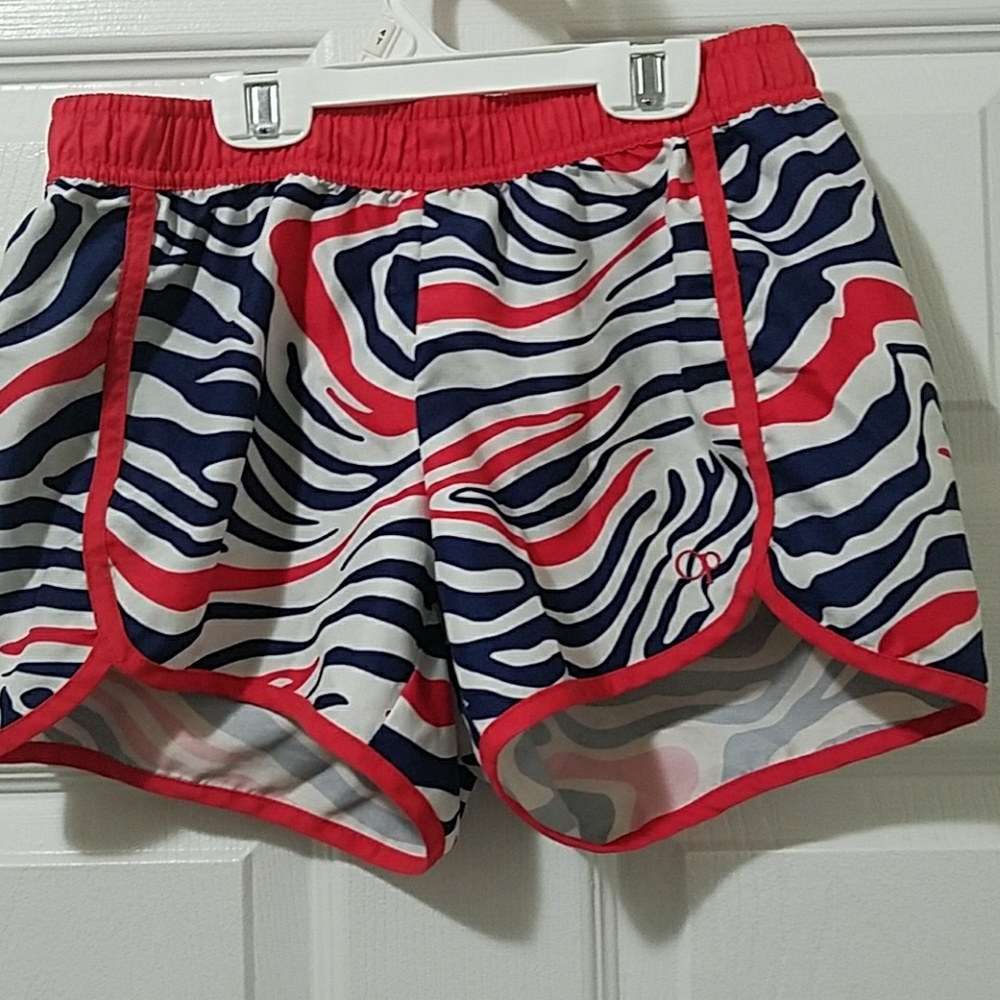 Girls red and blue striped shorts
