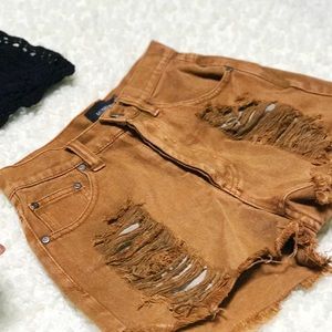 MINKPINK Vintage Rust Wash Denim Slasher Shorts