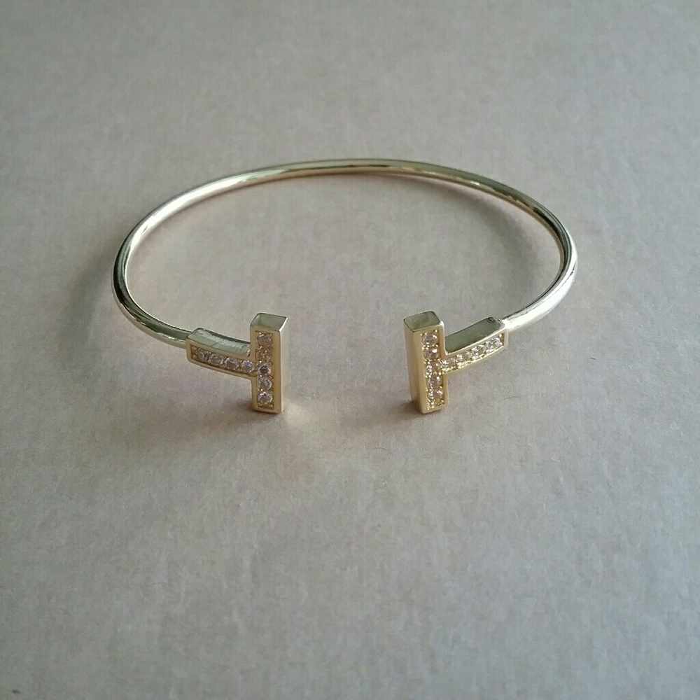 T Shaped Cuff Bracelet With Clear CZ