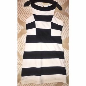 Black and white striped fitted dress