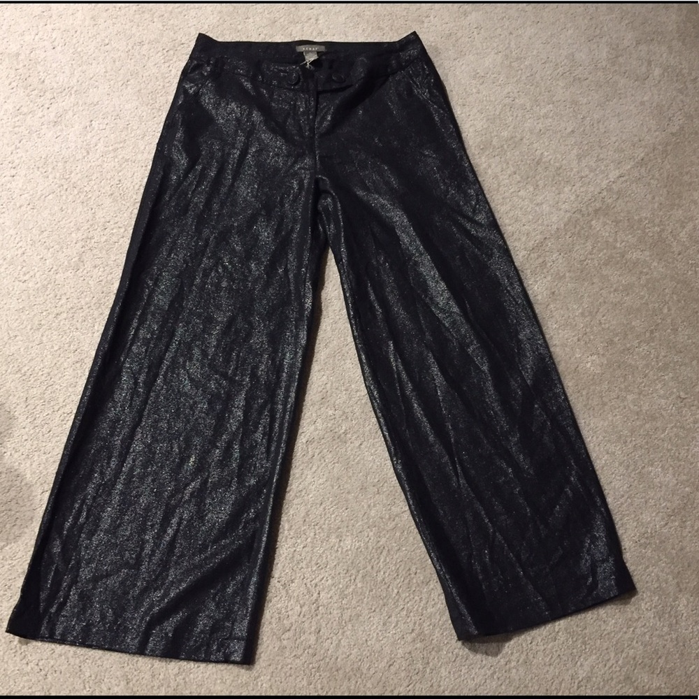 Kenar Black Linen Palazzo Pants. Size 14