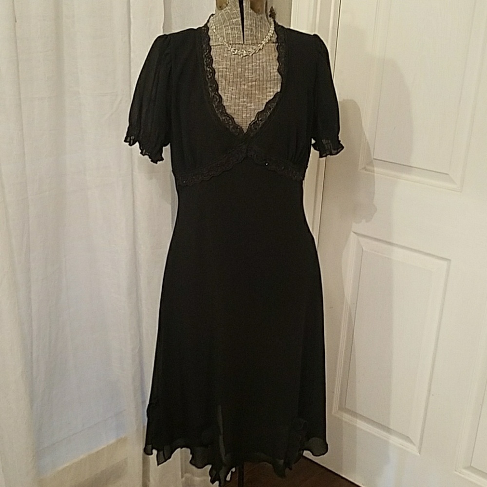 Vntge 1940s-style black beaded dress, empire waist