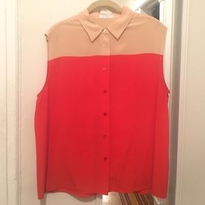 Equipment Femme color block silk sleeveless blouse