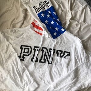 VS PINK American flag longneck sleeve hoodie