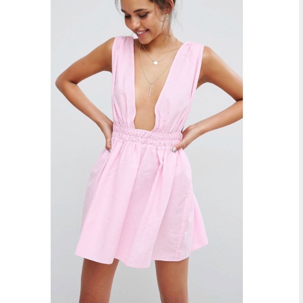 Skater dress in seersucker- pink/white stripe