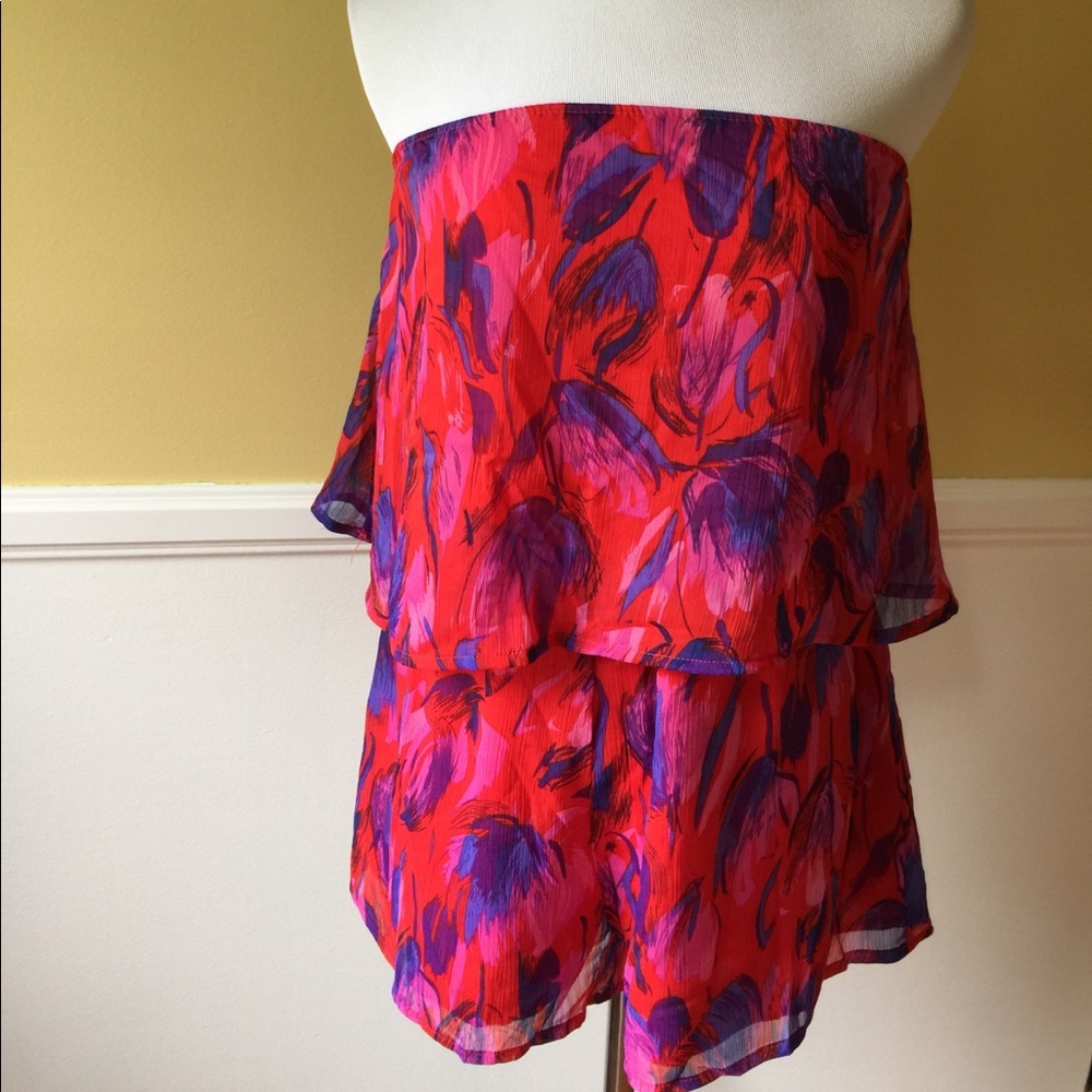 Honey punch red floral romper
