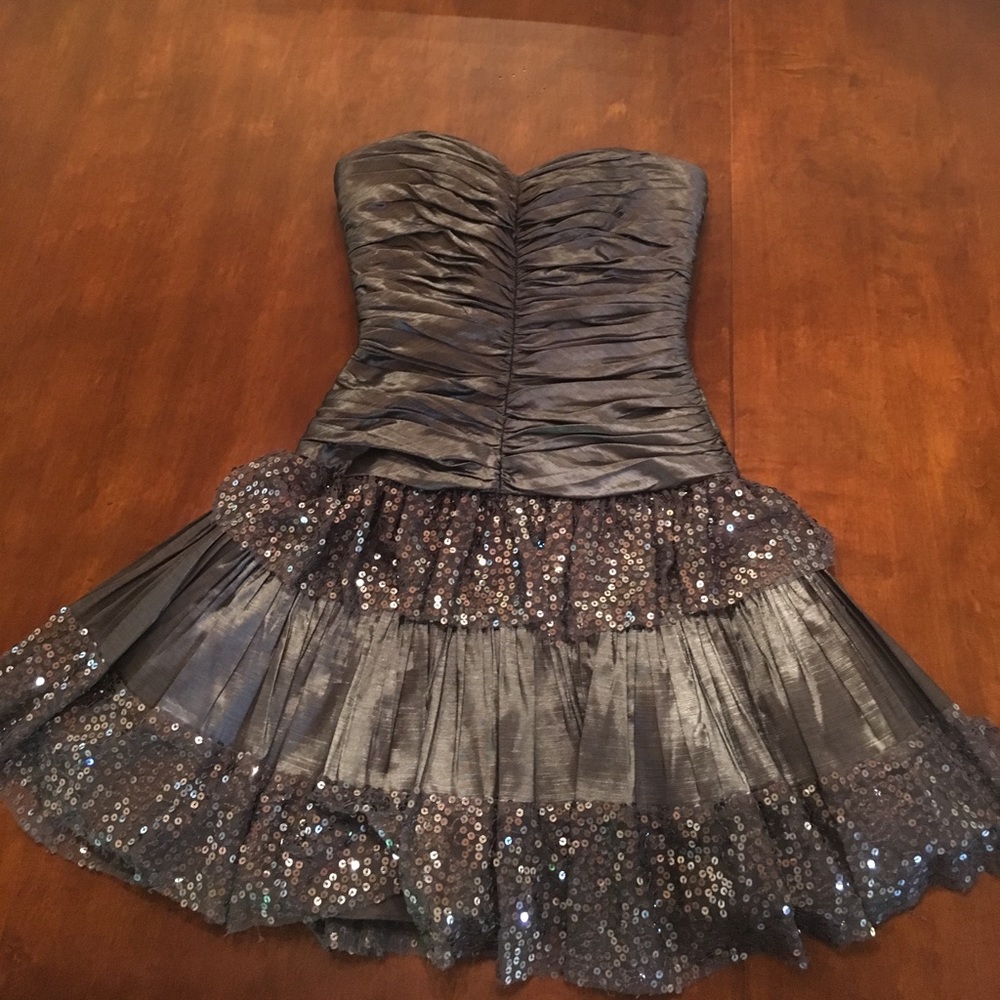 Betsey Johnson dark grey strapless sequined dress