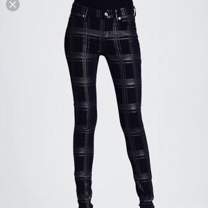 7 For All Mankind Skinny Plaid Black Metallic Pant