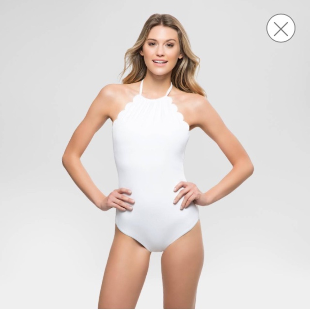 Women's scalloped high neck one piece swimsuit