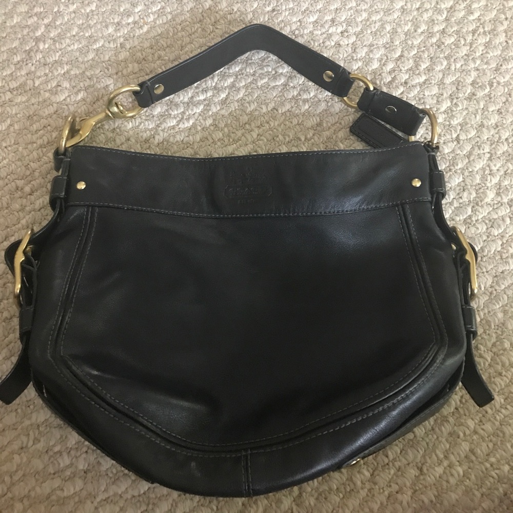 Authentic black Coach Bag with gold belt strap