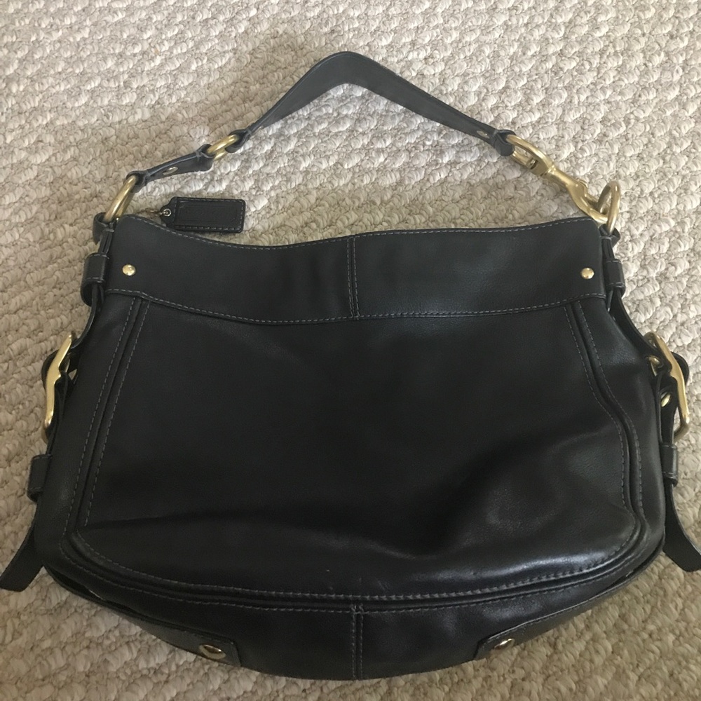 Authentic black Coach Bag with gold belt strap - Picture 3 of 8