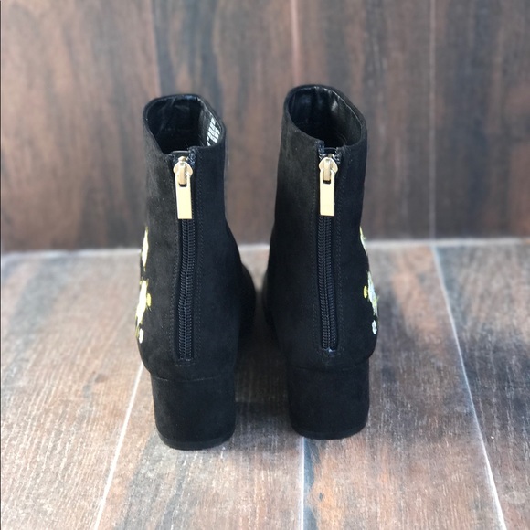 Floral Embroidered Low Chunky Block Heel Bootie - Picture 4 of 5