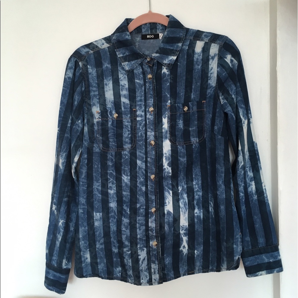 BDG | Denim-Printed Long Sleeve Button-Up