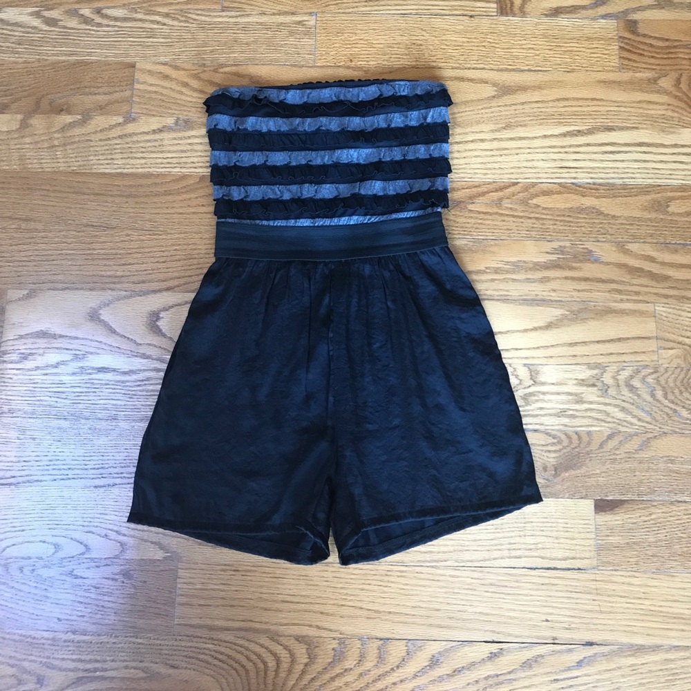 Audrey Black and Grey Ruffle Romper
