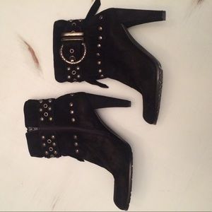 Stuart weitzman black fringe studded booties