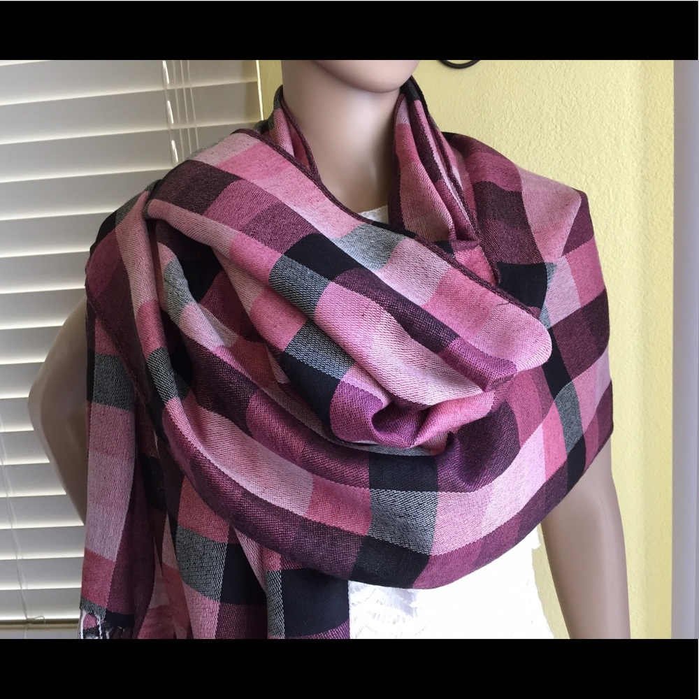 NEW-Oversized Pashmina Plaid Scarf Wrap - Picture 1 of 5
