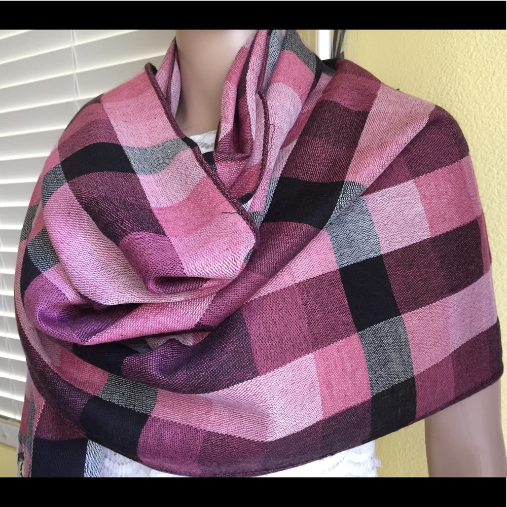 NEW-Oversized Pashmina Plaid Scarf Wrap - Picture 4 of 5