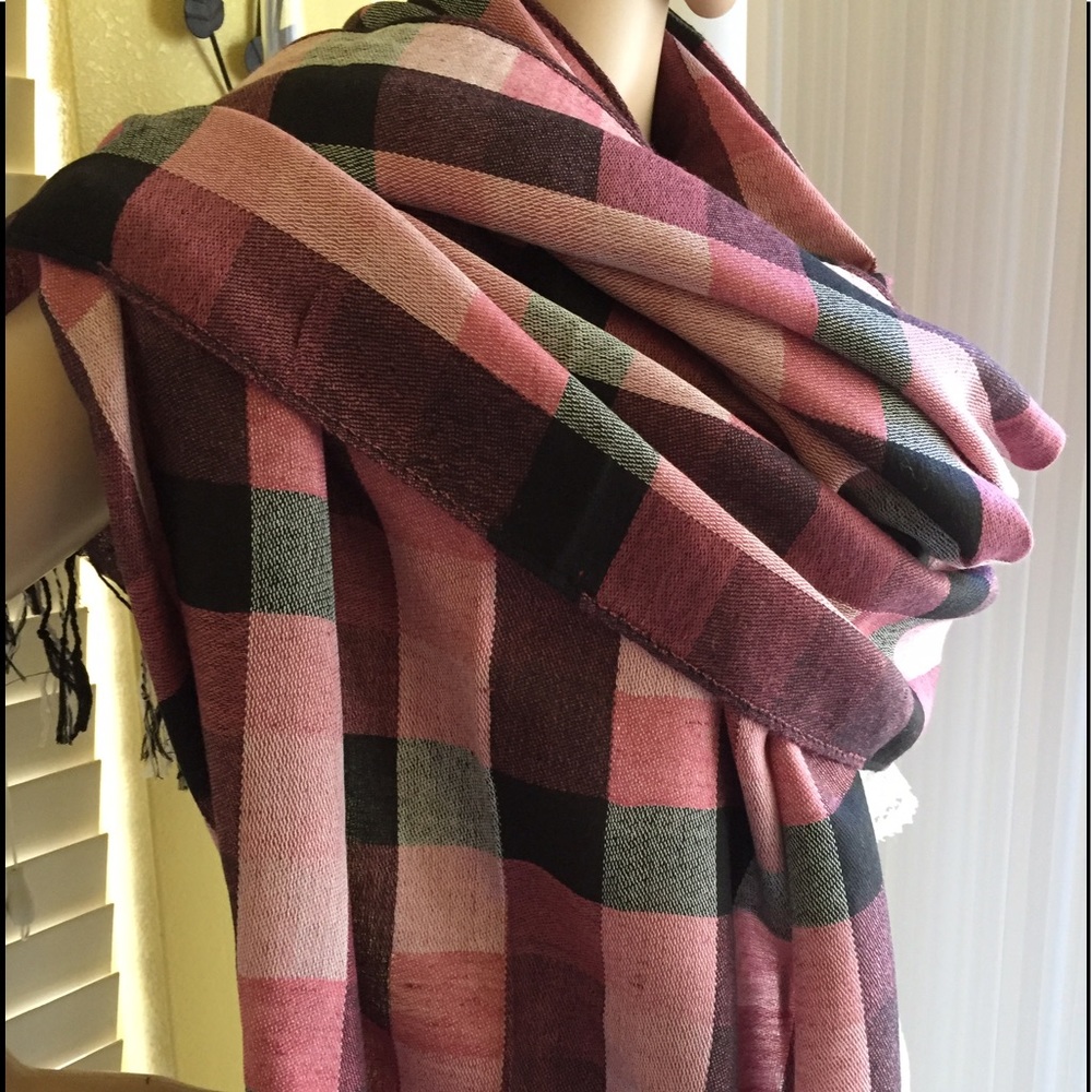 NEW-Oversized Pashmina Plaid Scarf Wrap - Picture 5 of 5