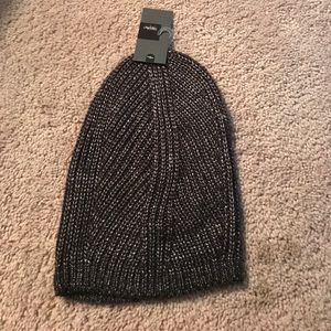 Black and silver metallic beanie, never worn