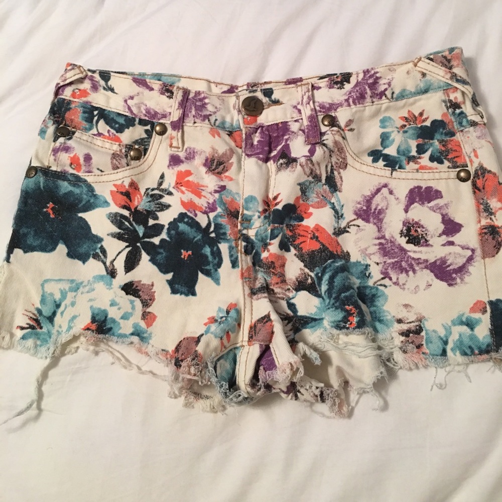 Free people floral denim shorts