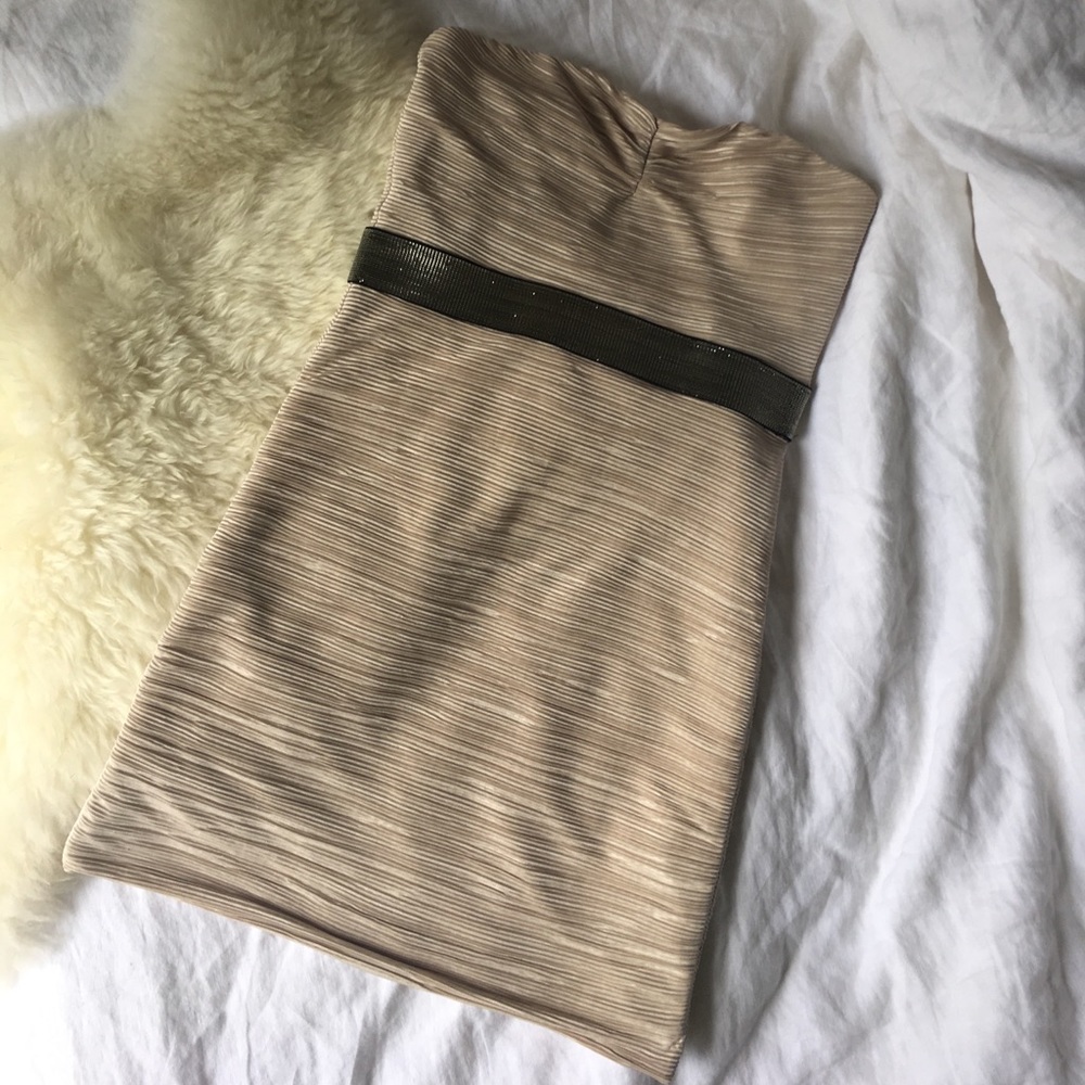 Champagne Pleated Tube Dress - S