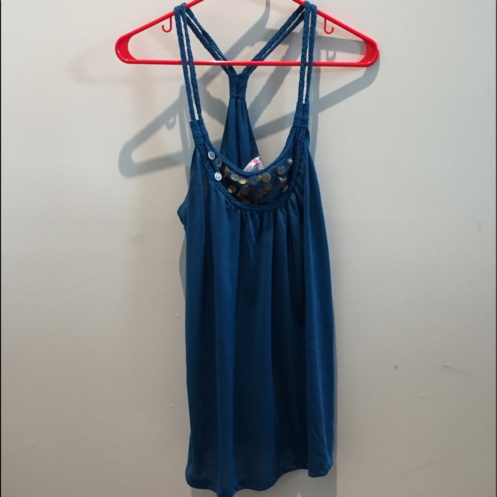 Teal Tank Top with Gold Charms.