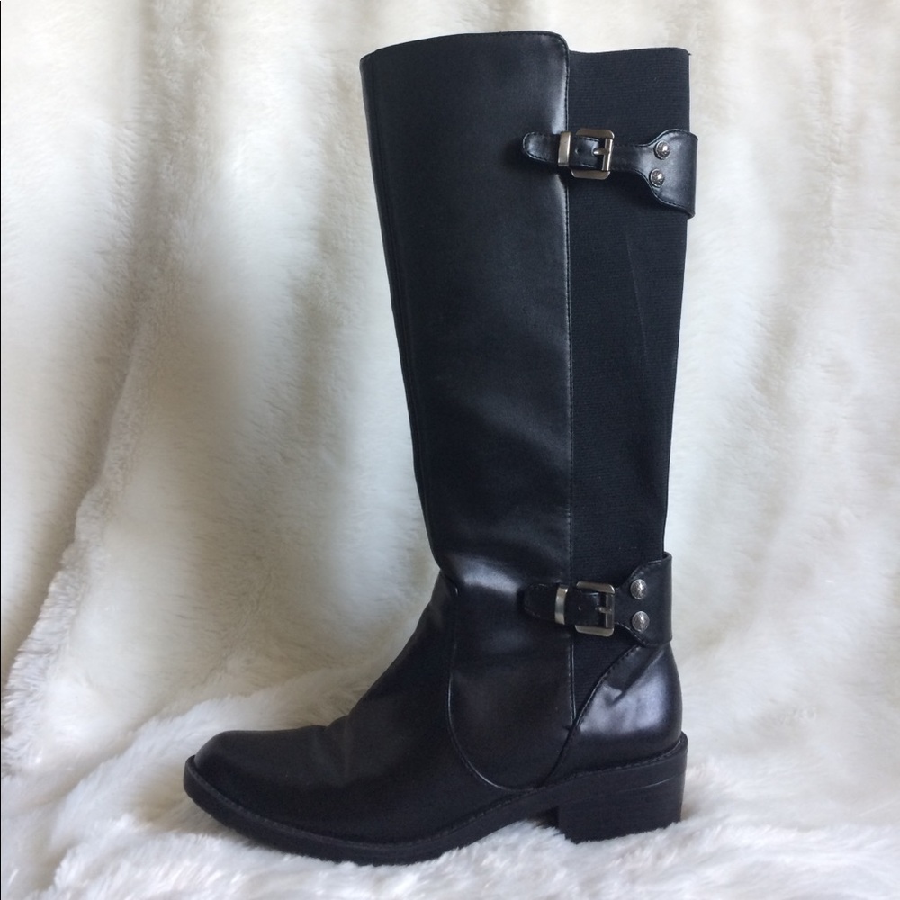 ANNE KLEIN Black Buckle Full Zip Stretch Boot 6.5