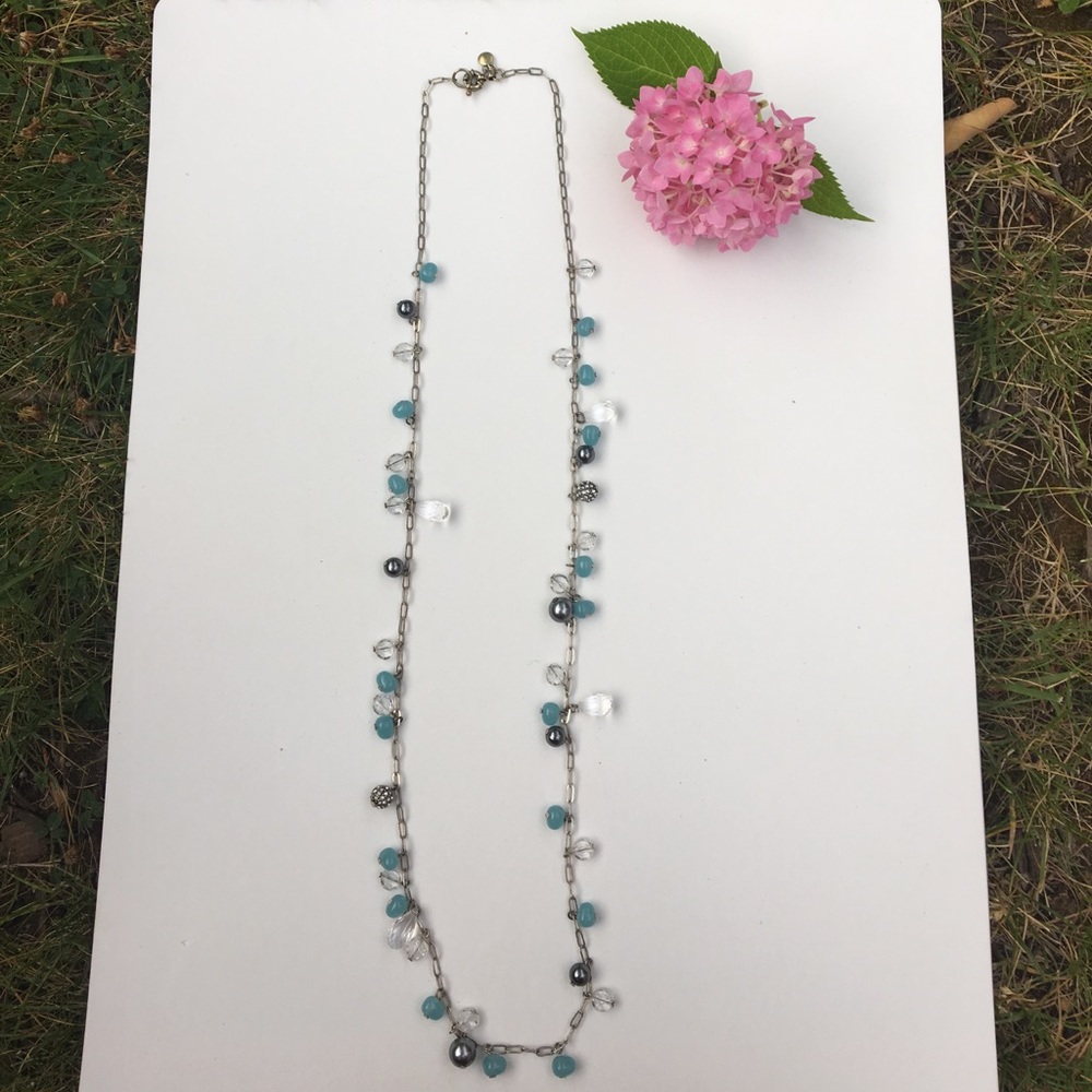 J Crew silver and aqua beaded necklace