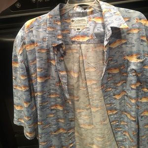 Colombia blue fish decal button down t-shirt