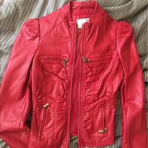 Red faux leather jacket