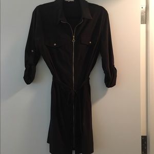 Black zip front shirt dress