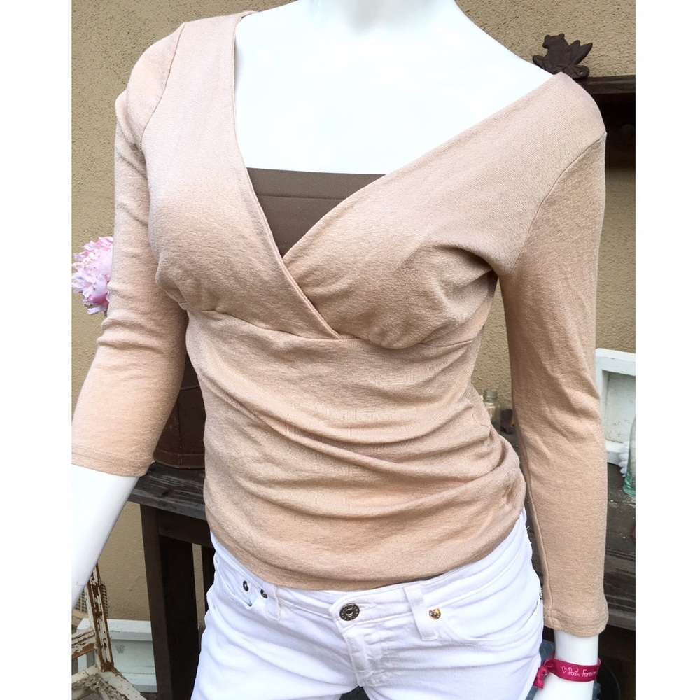 METALLIC M. Stars Peach Faux Wrap Empire Waist