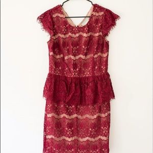 Maroon and cream lace dress