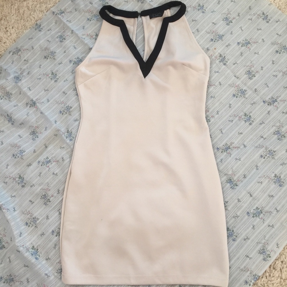 White and black v neck dress