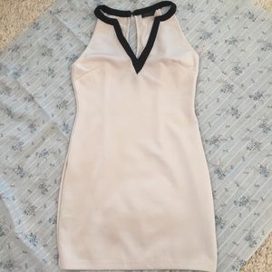 White and black v neck dress