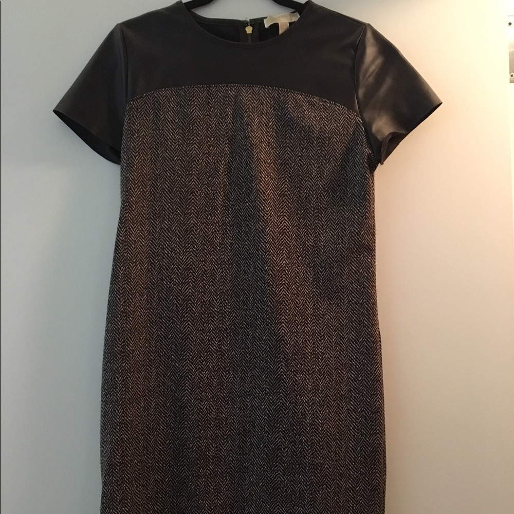 Michael Kors tweed print and leather dress