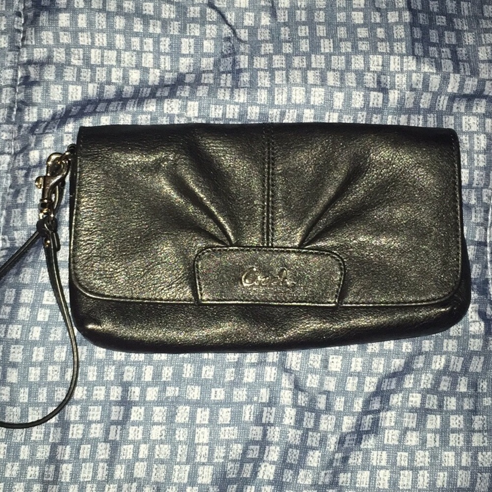 Authentic Coach black leather wristlet