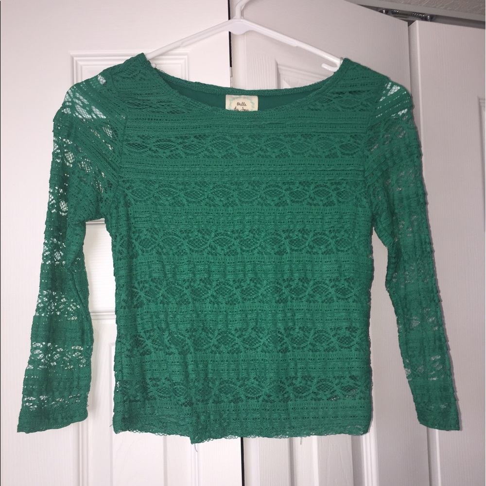 Green 3/4 sleeve crop top